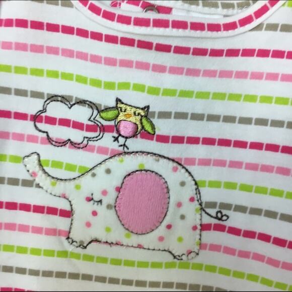 Nursery Rhyme Girls Dress Sz 0-3 Mo Elephant Bird Pink Green Stripe Bloomers NEW - Picture 3 of 5